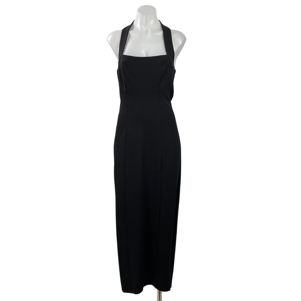 Reformation Finnian Black Halter Sleeveless Square Neck Maxi Bodycon Dress Sz M